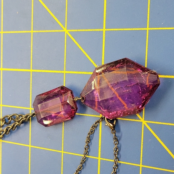 Vintage Large Purple Stones 34" Dark Silver Chain - Picture 2 of 3